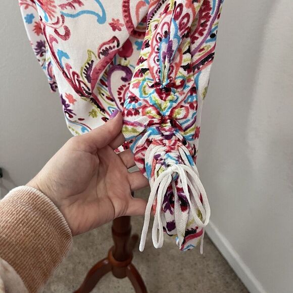 Chico’s Womens Lightweight Cardigan Sweater Size 2 (L) Open Paisley Colorful - Picture 2 of 7